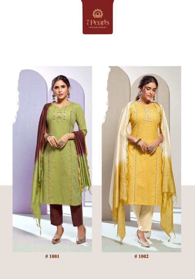 7 Pearls Daisy Cotton With Embroidery Work Ethnic Wear Kurti Pant With Dupatta Ready Made Collection
